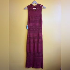 Anthropologie Rust Cotton Midi Crochet Dress M NWT